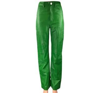 Remain Birger Christensen Lynn Green Faux Leather Straight Leg Trousers Pants 2